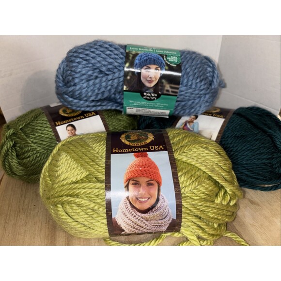 Lion Brand Other - Yarn Lot Blue And Green Lion Brand Loops & Threads Acrylic Wool 4 Skeins